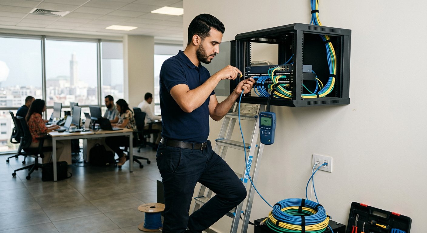 Technicien informatique Ge4Tech Maroc en installation sur site client à Casablanca